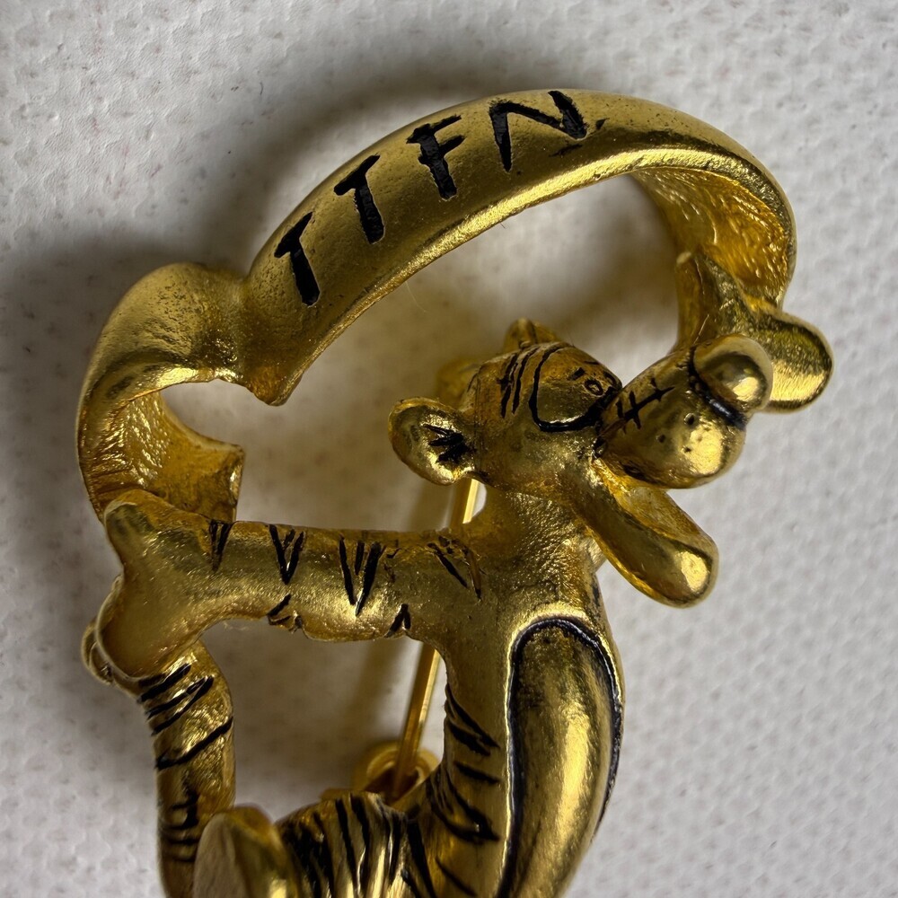 Disney Tigger TTFN Pin Gold Tone Winnie the Pooh Ta Ta For Now Brooch Engraved - Picture 3 of 11